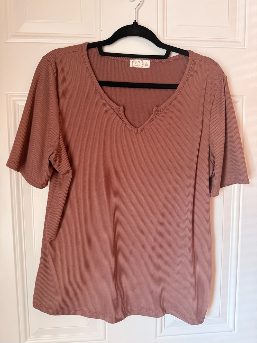 Maurices Ribbed Short Sleeve Tee - Mauve Pink